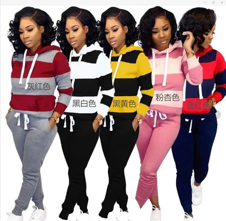 Best Selling L-5XL Plus Size Oversized Color Matching Sweater Loose Trousers Plus Size Women's Hoodie  Two Piece Sets