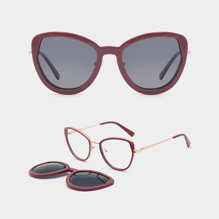 Fashion High-quality Women's Cat Eyes Optical Magnetic Clip on Glasses Retro Metal Acetate Clip on Polarized Sunglasses