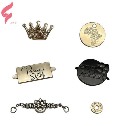Lihui Hardware Custom-Made 3D Embossed Eco-Friendly Metal Labels & Brand Tags for Clothing Bags & Shoes with Debossed Finish
