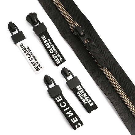 Custom Printing logo Woven Zipper Puller #5 Webbing Zip Slider Auto Lock Woven Zipper Pull