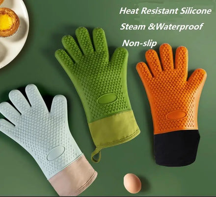 Silikolove Silicone Grilling Gloves Heat Resistant BBQ Kitchen Silicone Oven Mitts Long Version Waterproof Non-Slip Potholder