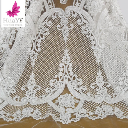 HY1646 Embroidery Mesh White Bridal Tulle Lace Fabrics for European Style Dress