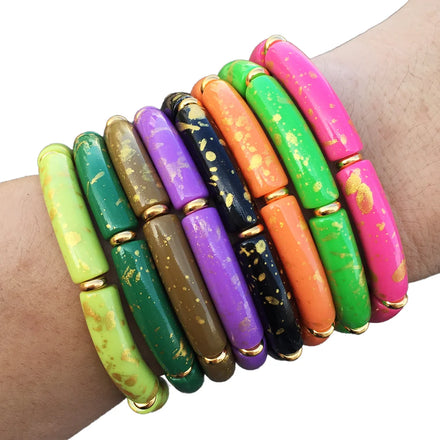 Wholesale Colorful Gift Gold Sheet Acrylic Slub Bracelet Personality Trend Acrylic Tube Beads Bracelet Bangle for Ladies