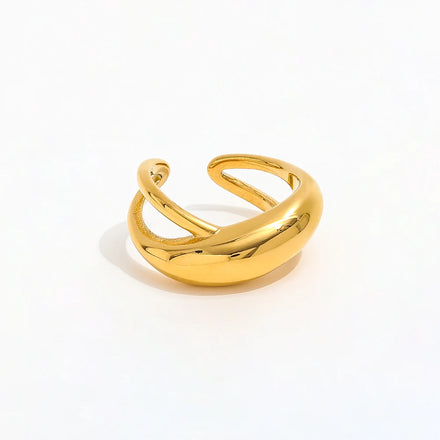 Fenny 18K Gold Plated High End Fashion Smooth Chunky Double-layer Cross Dome Stainless Steel Ring Wholesale Jewelry
