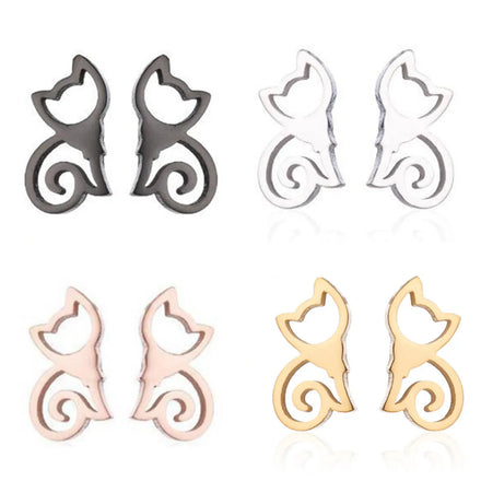 Fashion Girls Women Stainless Steel Cat Earring Ear Studs Earrings CharmJewelry Gifts