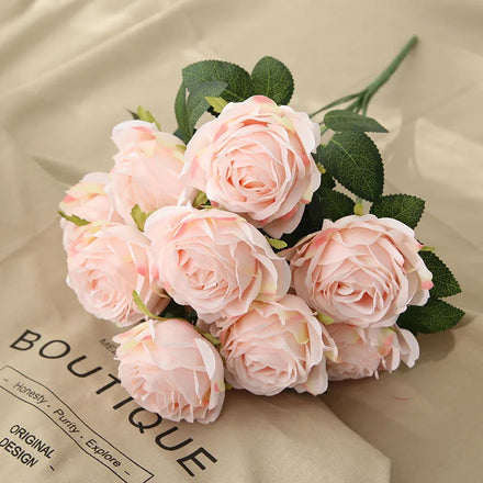 10 Heads Artificial Rose Flower Bouquet Wedding Decoration Artificial Flower Bunches for Sale
