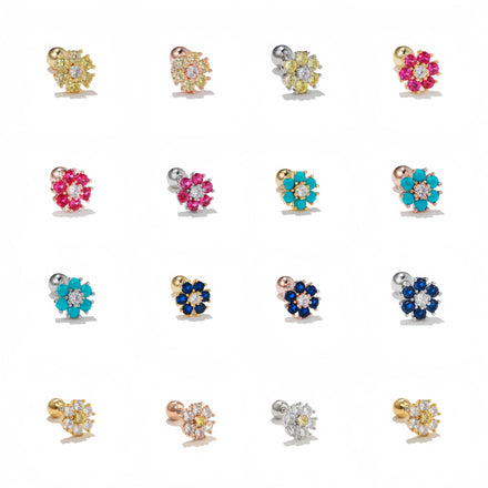 Zuola Wholesale Trendy Fine Jewelry Pastoral Metal Ear Bone Stud 18k Gold Plated Zircon Small Flower Earrings Titanium