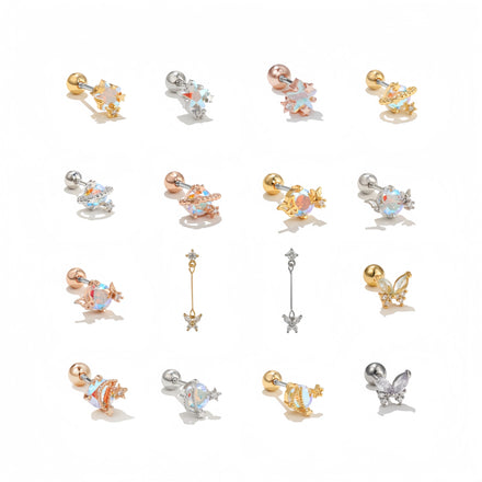 Fashion Dreamy Starry Sky Butterfly Star Moon Ear Bone Nails Screw Piercing Earring Quality Stud Earrings for Girls