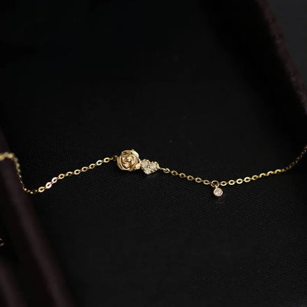 Vintage Romantic INS 14K Gold Plated Pure 925 Sterling Silver Thin Chain Rose Flower Charm Bracelets for Women Girls Jewelry
