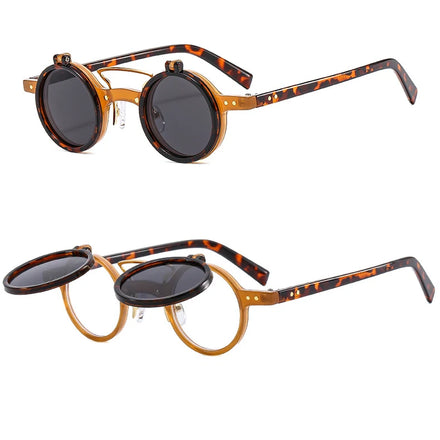 LBAshades T307 Round Frame Punk Double Fold Flip up Sunglasses for Men and Women Trendy Sunglasses