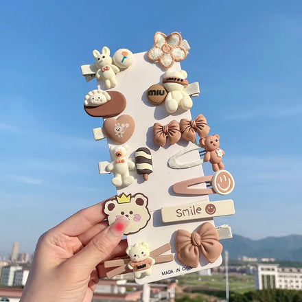 14pcs/set Cartoon Hair Pin Handmade for Girls Kids Hair Accessories Fancy Cute Hair Clips Hair Styling Tool