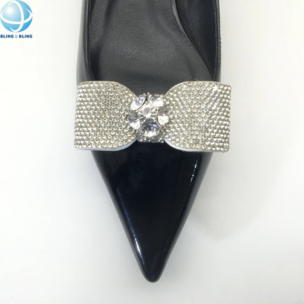 New Arrival Silver Rhinestone Shoe Clip Crystal Bow Shoe Buckle for Ladies Heels Wedding Shoe Accessory Decor