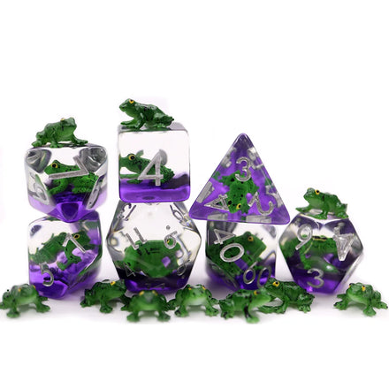 Low MOQ D d Resin High Quality Custom 16mm Polyhedral Green Frog Dice Set for Dungeons and Dragons Rpg