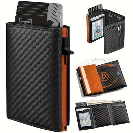 Unisex Slim Open RFID Blocking PU Leather Card Holder Wallet with Cash & ID Card Case and Money Strap for Men & Women B04