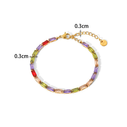 Minos Luxury Colorful Bracelet 18k Gold Stainless Steel Vintage Crystal Bracelet for Gift Fashion Clear Square Cz Bracelet