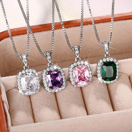 CAOSHI Dainty Bling 4 Colors Crystal Zircon Pendant Ladies Necklace for Women Box Chain Beautiful Valentine's Day Charm Jewelry