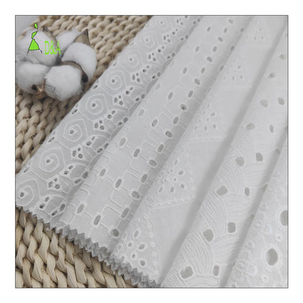 2024 Latest Design White Embroidered for Swiss Voile Breathable 100% Cotton Woven Fabric for Garments Plain Style