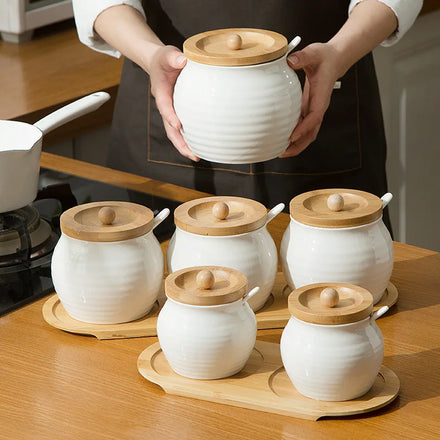 Dwax Japanese-style Ceramic Eco-Friendly Noodle Shop Commercial Seasoning Creative Seasoning Jar Set Home Kitchen Lard Salt