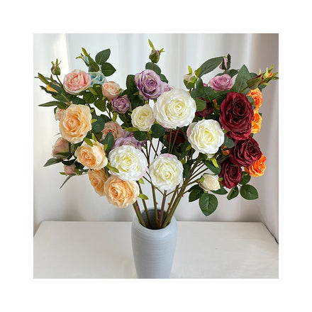 Artificial Wedding Flower 8 Head Burn Edge Rose Valentines Gifts Dried Flowers