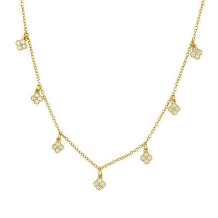 Milskye Fashion Lucky Jewelry 925 Sterling Silver Gold Plated Cz Diamond Four Leaf Clover Tennis Necklace