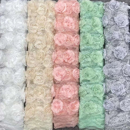 Soft 3d Rose Flower Embroidered Fancy Dress Tulle Lace Fabric