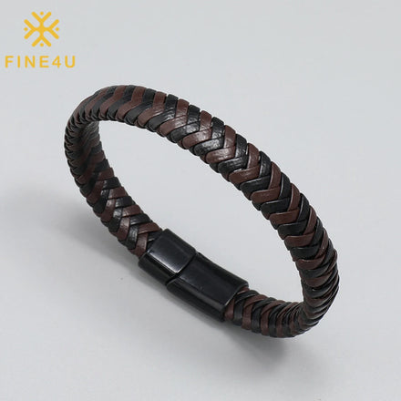 Wholesale Personalized Handmade Magnetic Clasp Italian Men's Braided Genuine Leather Bracelet