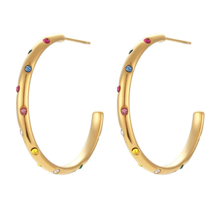 2022 New Arrival Fashion Stainless Steel Gold Plated Jewelry Shiny Zircon Large Hoop Earrings for Women Girls