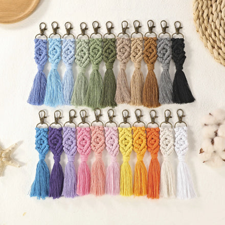 Macrame Twisted Wristlet Key Chain Boho Keychain Lanyard Macrame Keychain Bracelet for Wallet Bag Car Key