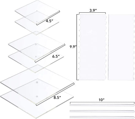 Acrylic Square Cake Pan Set with round Base Center Hole 2 Comb Scrapers 3 Positioning Rods Made of Durable Plastic