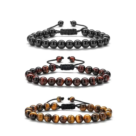 Men's Stone Bead Bracelet Fashion Bead Bracelet Hand Woven Tiger Eye Stone Adjustable Charm Bracelet Gift