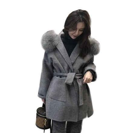 Cashmere Jacket Wholesale Price Women Short Style Real Fox Wool Fur Coat With Hood
