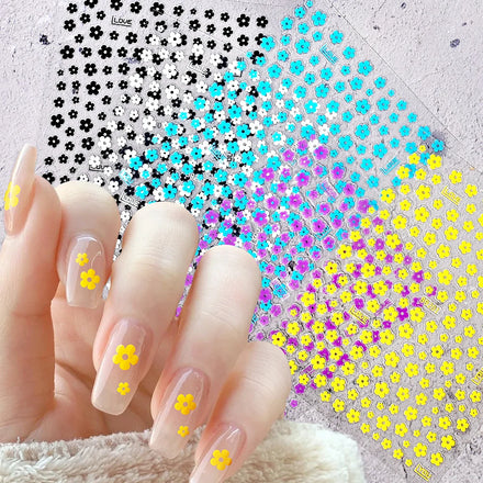 5pcs/Set Five Petal Flower Nail Art Sticker Multicolor Daisy Tiny Floral Nail Decals Cute Mini Flower Manicure Decoration Slider
