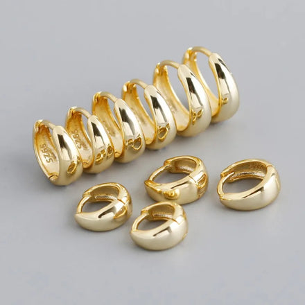 Simple Fashion Thick Chunky Hoop Earrings 6mm 7 mm 8mm 9mm 10mm 18K Gold Plated 925 Sterling Silver Hoop Earrings for Women