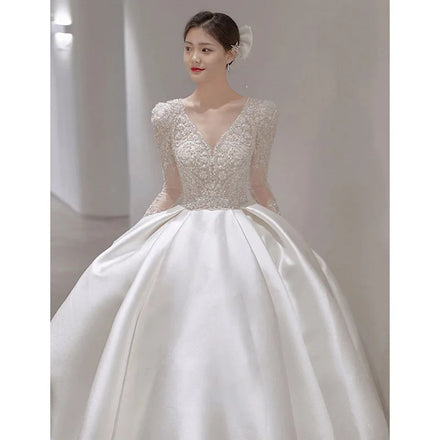 Wholesale 2023 New Style Civil Beaded White Princess Gown Women's Long Sleeve Wedding Dresses Ball Gowns Crystal Ruffles Decor