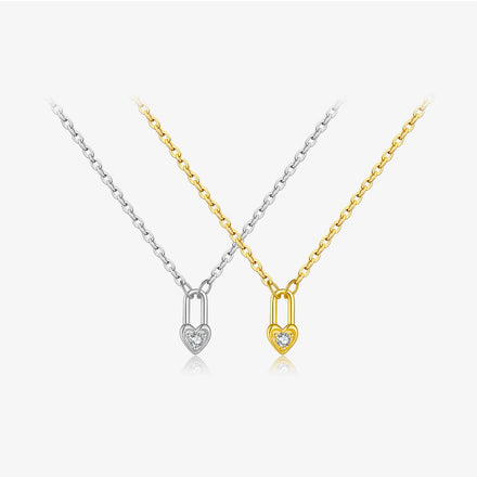 FUANAY Luxury 18k Gold Plated Boho Bijouterie Por Mayor S925 Sterling Silver Mini Heart Padlock Pendant Necklace