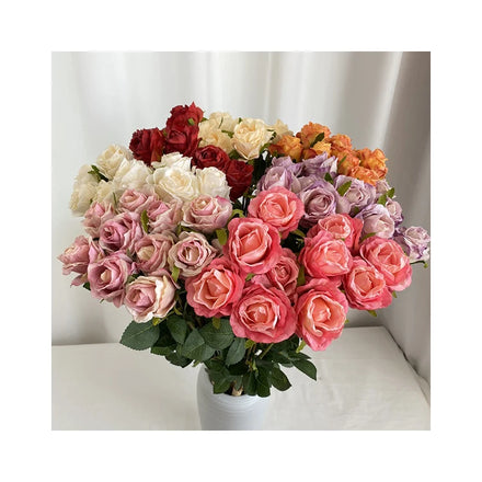 Artificial Rose Dried Flowers 10 Head Burn Edge Bulgaria Rose Artificial Wedding Flower
