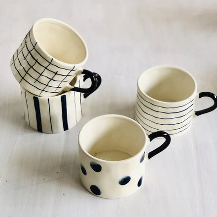 Ins Retro Hand-painted Ceramic Mug Niche Design Striped Coffee Mug with Big Handle