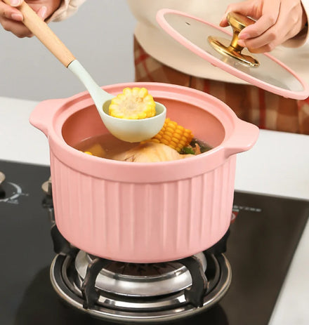 Modern Ceramic Casserole Set with Glass Lid High Temperature Resistant and Open Flame Vertical Pattern Simple Design Style