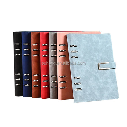 Hot Sale PU Leather A5 B5 Multiple Colors Detachable Diary Organizer 6 Rings Loose Leaf Agenda Retro Business Notebook