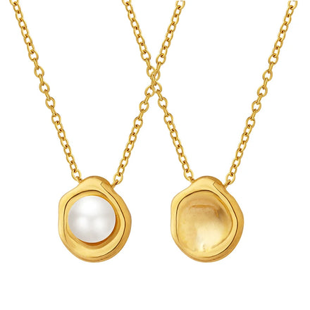 French Retro Style Imitation Pea Pearl Pendant Necklace Trendy Stainless Steel with Gold Plating