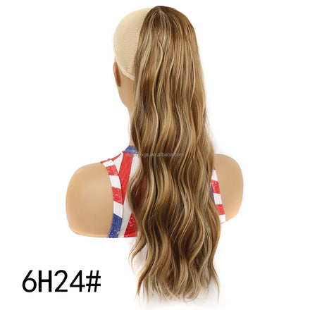 20Inches 140g Water Wave Ponytail Natural Fluffy Drawstring Matte High Temperature Silk Big Wave Ponytails Braid