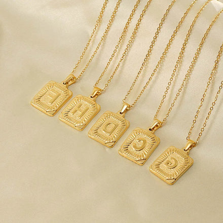 Tarnish Free Link Chain 26 Alphabet Initial Letter Necklace Real 18k PVD Gold Plated Stainless Steel Rectangle Letter Necklace