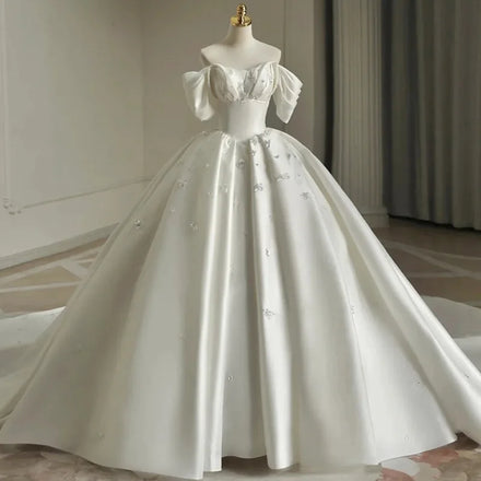 AL1147 2025 Ball Gown Wedding Dress for New Bride Luxury French Heavy Industry Satin Gauze Plus Size Crystal Decoration Gown