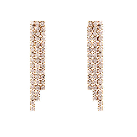 Wholesale Simple Luxury Dinner Ornaments Stainless Steel Earrings Shiny Zircon Tassel Earrings for Women Girls