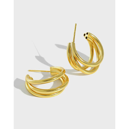 925 Sterling Silver Line Geometric Hoop Earrings Multi Layer Designer Earrings 18K Gold Plated Stud Earrings Luxury Jewelry