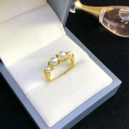R1096 4-5mm Natural Freshwater Pearl Ring Accessory 925 Sterling Silver Adjustable Size Engagement Jewelry Ring for Women