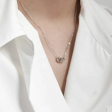 925 Silver Initial Diamond Choker Necklace Double Ring Pendant Chain Necklace Zircon Fine Jewelry Necklaces for Women