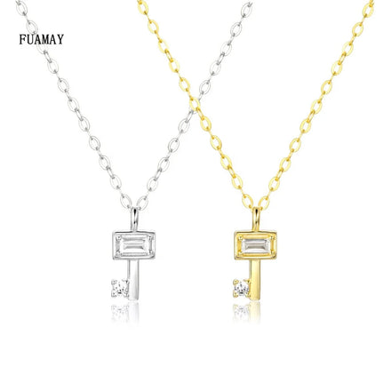FUANAY 18K Gold Plated Non-Tarnish Trendy Zircon Engagement Mini Pendant Key Necklace for Women