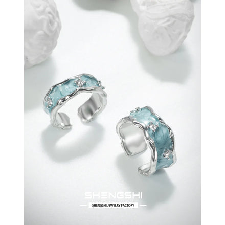 Creative Plated Chunky Couple Ring Irregular Marble Oil Drip Adjustable Index Finger Rings Enamel Wide Band Open Rings