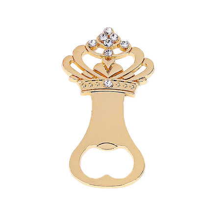 Popular Zinc Alloy Metal Diamond Crown Bottle Opener with Nickel/Imitation Gold Plating for Wedding & Home Use